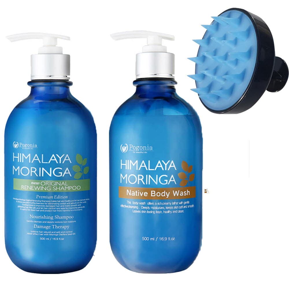 히말라야 모링가 2종 세트 (샴푸,바디워시)+포고니아 매직 폼브러시