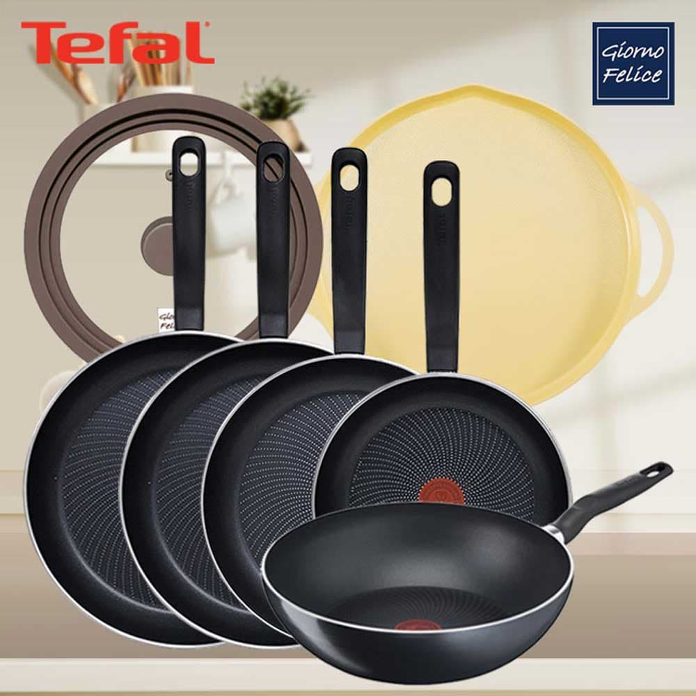 테팔 인덕션 퍼펙트쿠킹 티타늄 프라이팬 24cm+28cm+30cm+32cm+멀티팬 28cm+죠르노펠리체 인덕션 멀티 그리들 34cm 옐로+실리콘 멀티 유리 뚜껑 M TFC-PC483032WIGYSMCM