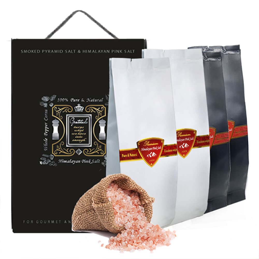 [히말라야소금장수] 히말라야 핑크솔트 디럭스4호 굵은입자(300g)x2개+고은입자(300g)x2개 선물용박스 포함