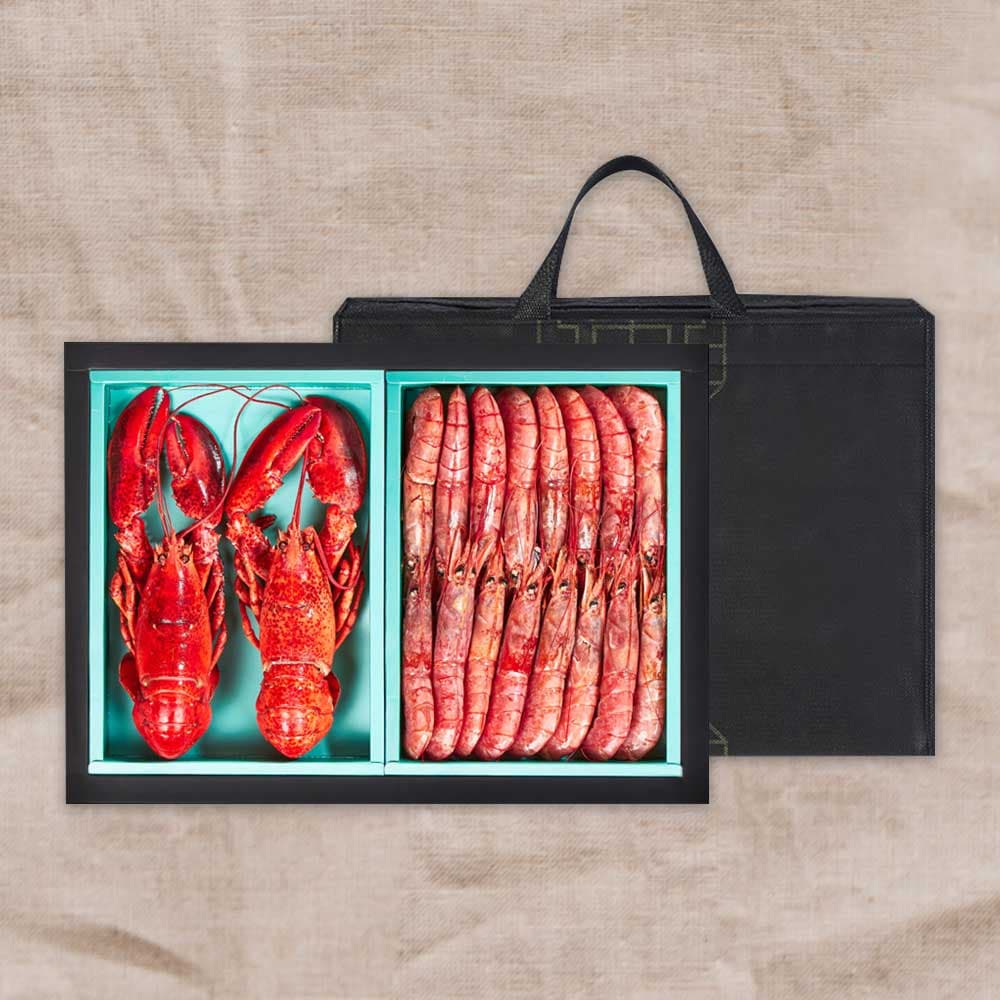 [기품맛담] 자숙랍스터/홍새우 혼합 선물세트 1.8kg (자숙랍스터 2미_미당400~450g+자연산 홍새우 15~17미 1kg)