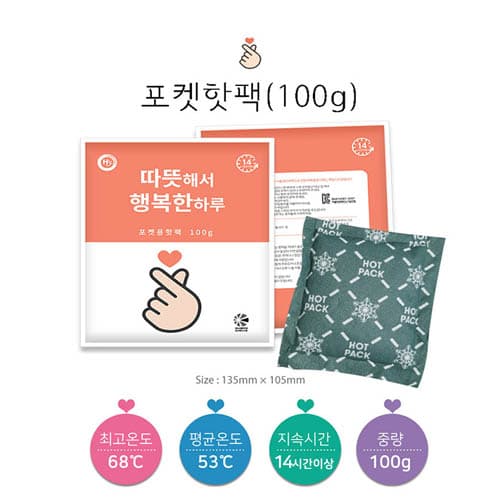 행복 뉴포켓용핫팩100g 50EA