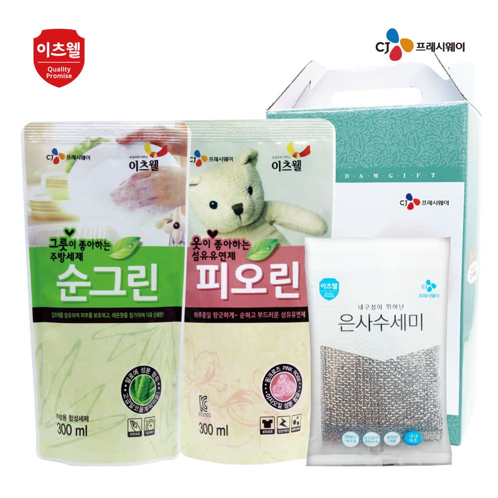 CJ이츠웰 순그린(300리필),피오린(300리필),수세미 3종세트 00933