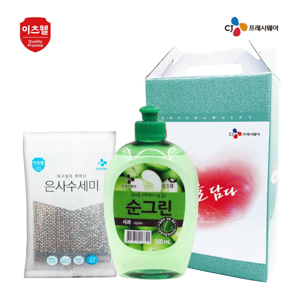 CJ이츠웰 순그린500(사과),수세미 2종세트 00785