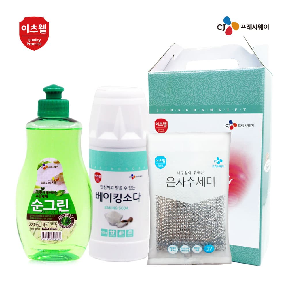 CJ이츠웰 베이킹소다(500용기),순그린(320용기),수세미3종세트 01892