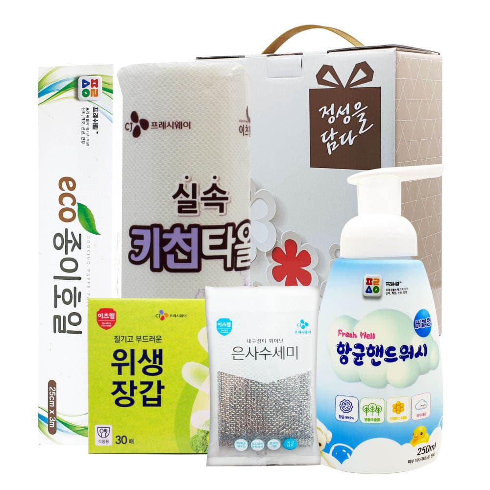 CJ순그린(320용기),수세미,위생장갑30매,키친타올,종이호일,핸드워시 6종세트 01891