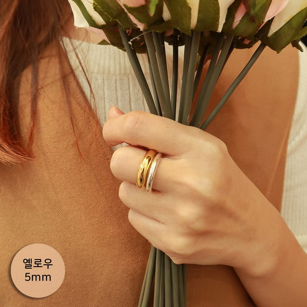 오로라 부티크 실버925 데일리 심플 은반지 5mm 옐로우