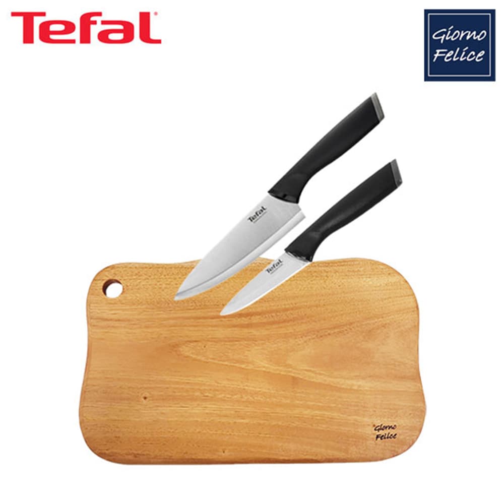 테팔 컴포트 식도 15cm+과도 9cm+죠르노펠리체 프리미엄 마호가니 직사각 나무도마 TFC-CFCH15FR9WCBLM
