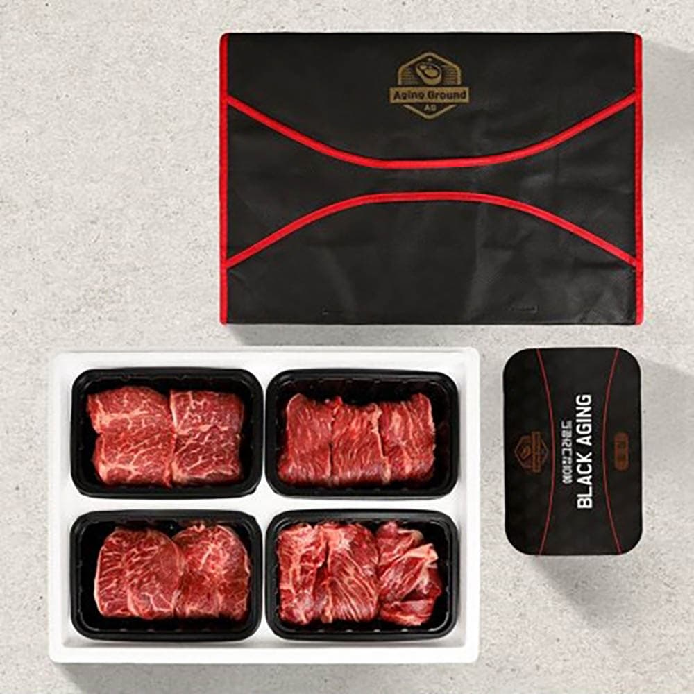 블랙에이징 프리미엄 숙성 소고기 선물세트 블랙 1200g (등심300g+부채살300g+치마살300g+살치살300g)