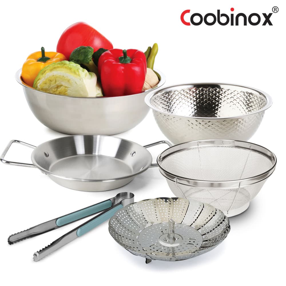 쿠비녹스 믹싱볼 쌀함박 채망 찜판 집게 플레이트 6종 세트 CO-1159
