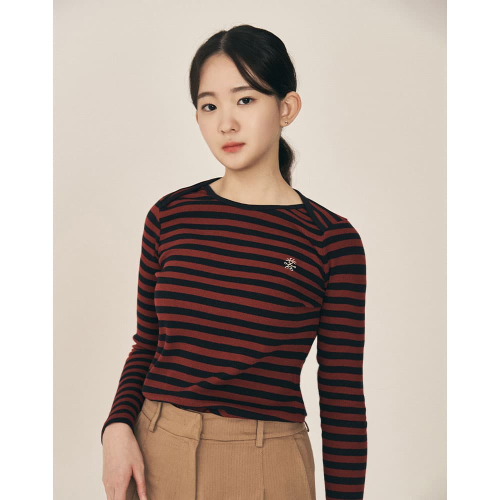 크럼플러_여성 골지 스트라이프 긴팔 셔츠 CFFWTTL310