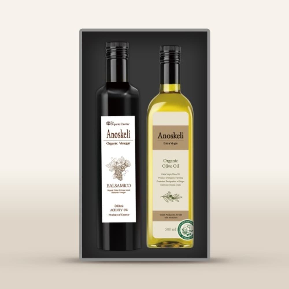 라온오가닉 아노스켈리 냉압착 유기농 올리브유와 유기농 발사믹 식초(2년산) 세트