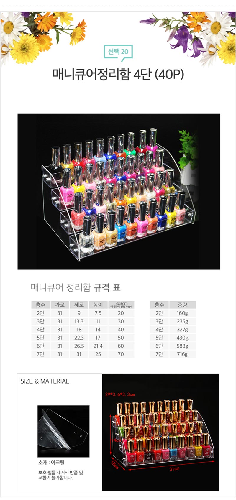 아크릴 매니큐어정리함 네일정리함 4단(40p) 상세이미지