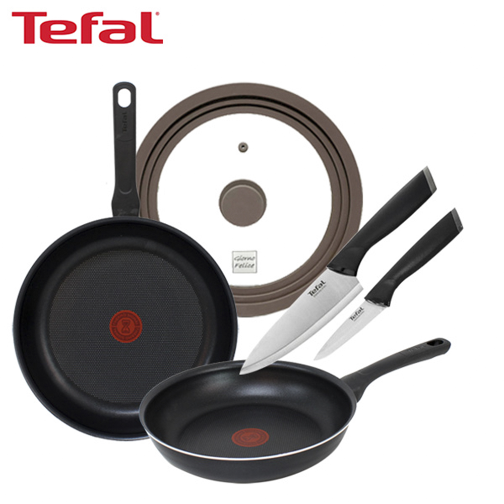테팔 이지앤컴포트 티타늄 프라이팬 24cm+28cm+컴포트 식도 15cm+과도 9cm+죠르노펠리체 실리콘 멀티 뚜껑 M 상세이미지