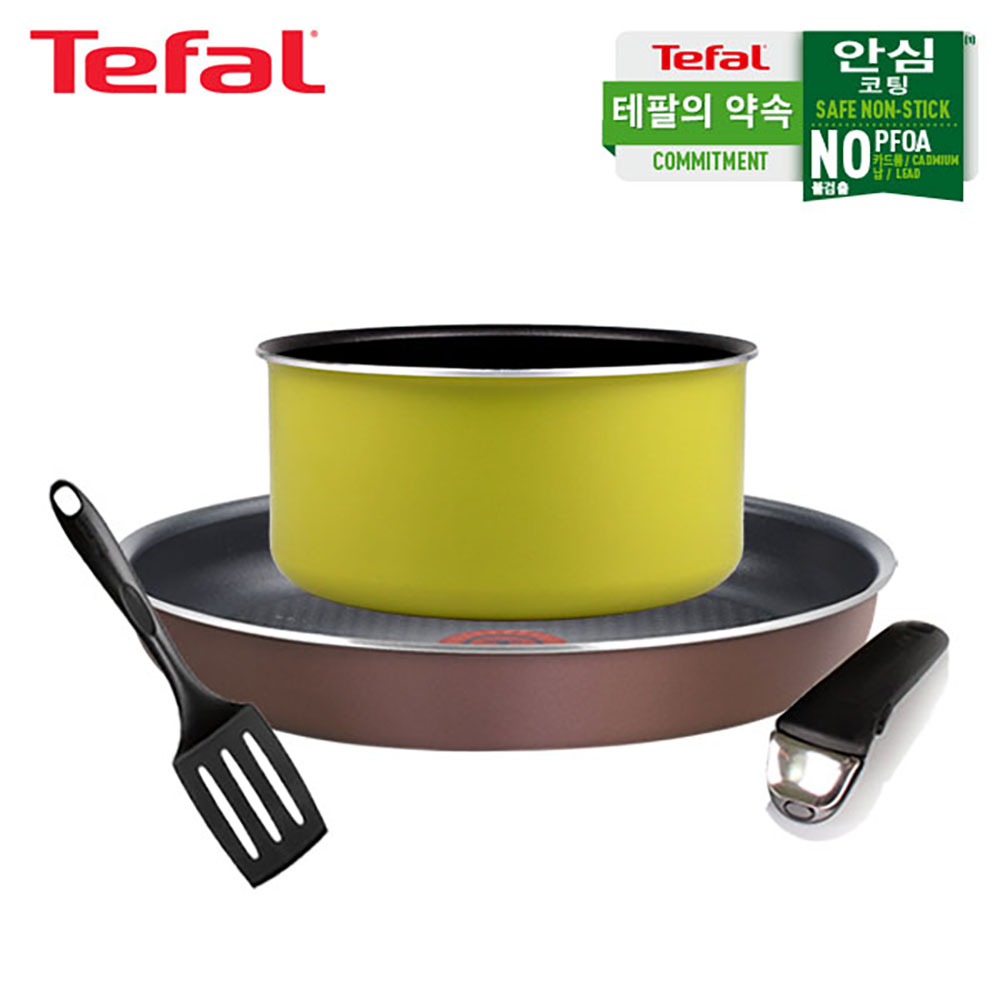 테팔 매직핸즈 로즈 와인 프라이팬 28cm+쿡인컬러 매직핸즈 냄비 18cm+10년 안심 손잡이(B)+뒤집개 상세이미지