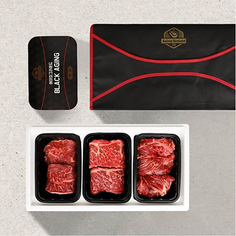 블랙에이징 프리미엄 숙성 소고기 선물세트 그린 900g (등심300g+부채300g+살치살300g) 상세이미지