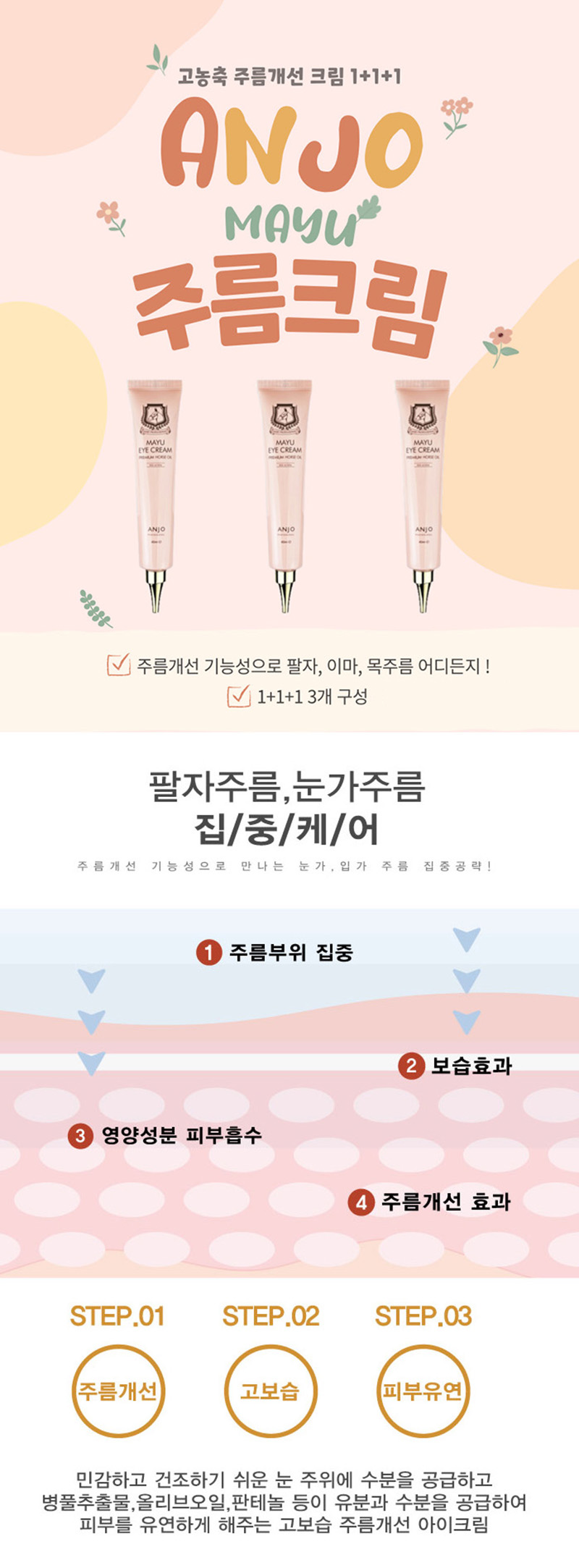 앙쥬 마유듬뿍 고농축 주름크림 40ml 1+1+1 (주름개선/고보습/피부탄력) 상세이미지