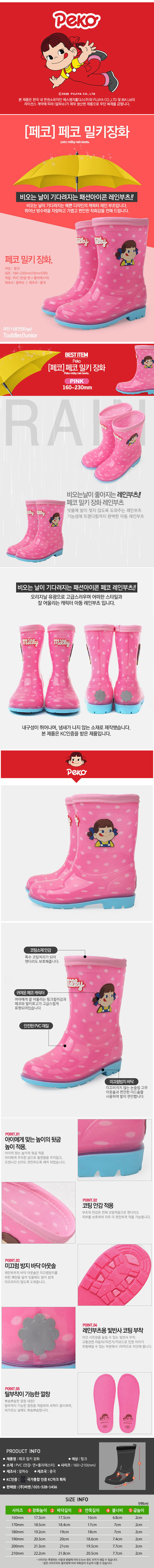 페코밀키 레인부츠 장화 (핑크) 상세이미지