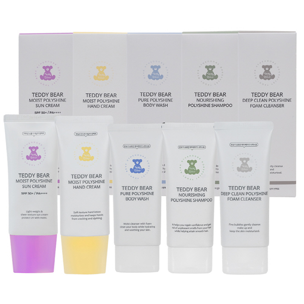 루즈벨트 테디베어 모이스쳐 폴리샤인 썬크림(50ml)+모이스쳐 폴리샤인 핸드크림(50ml)+딥클린 폴리샤인 폼클렌저(50ml)+클린 스칼프 폴리샤인 샴푸(50ml)+퓨어 폴리샤인 바디워시(50ml) TBC-14 상세이미지