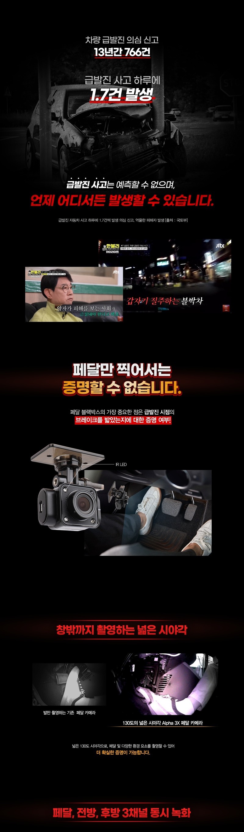 지넷 드림아이 알파3X FHD 3채널 페달 블랙박스 32GB- 출장장착 할인쿠폰 증정 상세이미지